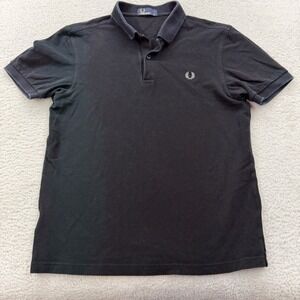 Fred Perry Mens Black Pique Cotton Short Sleeve Polo Shirt Laurel Wreath Size M